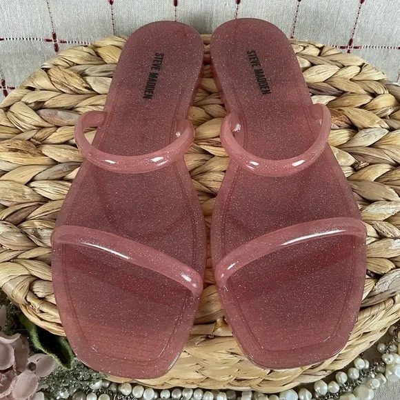 Set of 2 Steve Madden “PIKE” Jelly Flip Flop Sandals Size 6 Pink & Silver New - Picture 3 of 10